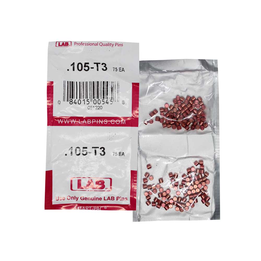 LAB - 105T - .105 Top Pin - .115 Diameter - Crown .003 Universal - Color-Coded - Brass Alloy - Smart Pack 150 Pins
