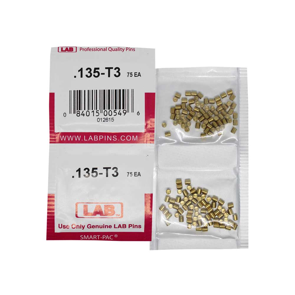 LAB - 135T - .135 Top Pin - .115 Diameter - Crown .003 Universal - Color-Coded - Brass Alloy - Smart Pack 150 Pins