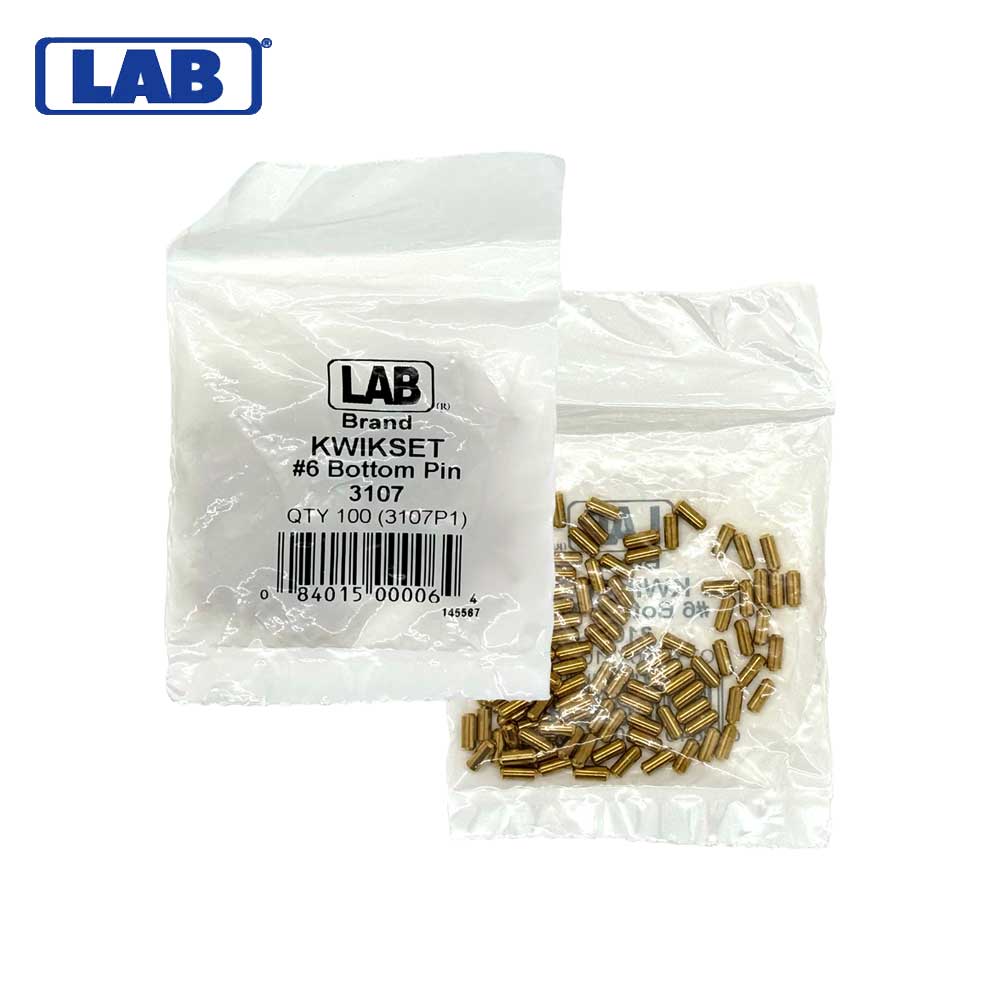 LAB - KWI3107 - Kwikset 6 Bottom Pins - Size .287 - Polybag 100 Pins