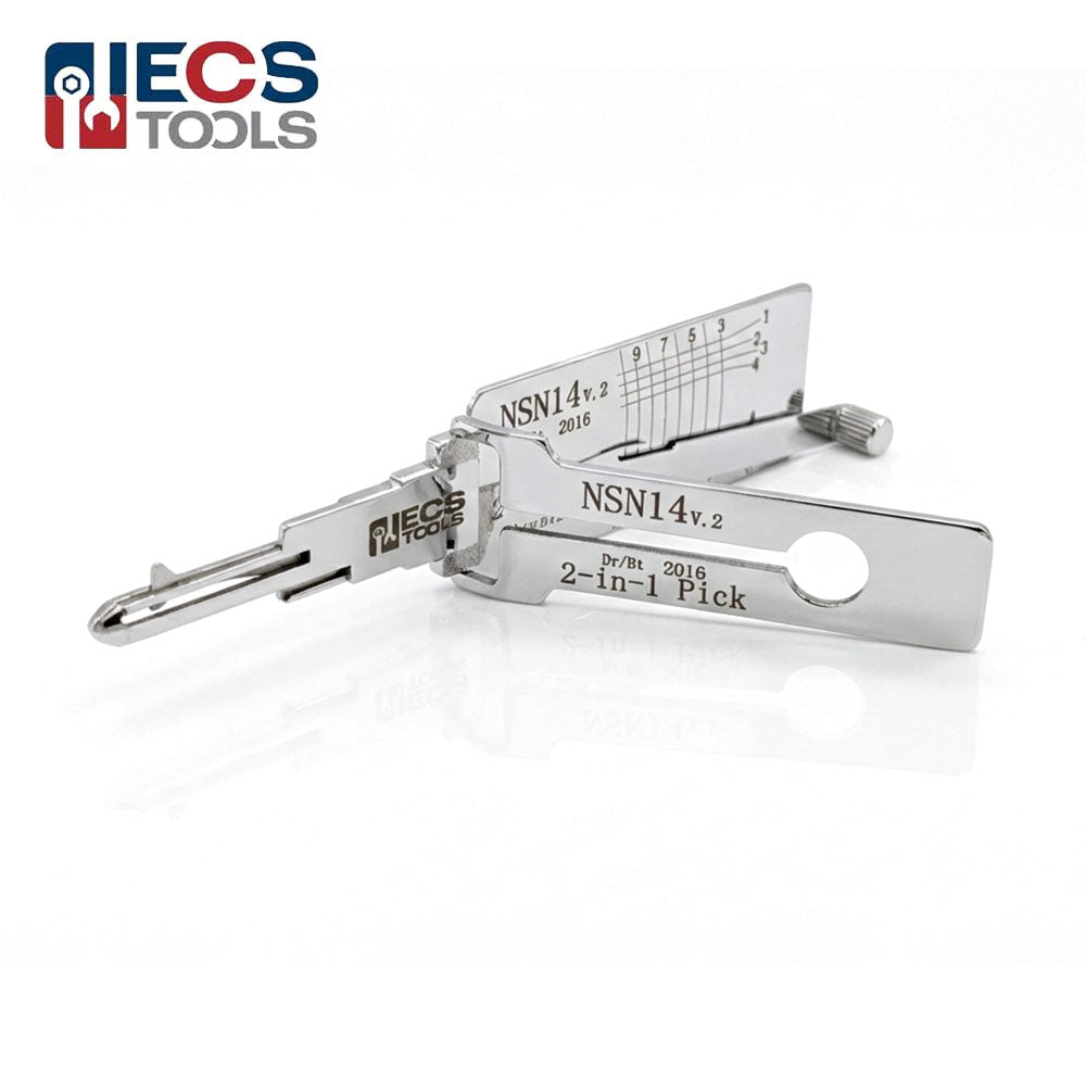 ECS TOOLS Lishi Nissan NSN14 DA34 SUB1 X237 NISSAN 10-CUT 2-in-1 Pick Decoder Reader Door Trunk
