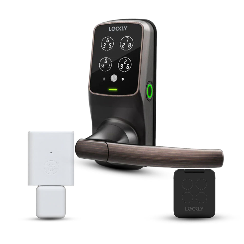 Lockly Fingerprint Biometric Electronic Lever Set and Auto Lock Wi-Fi Hub with Touchscreen Cover