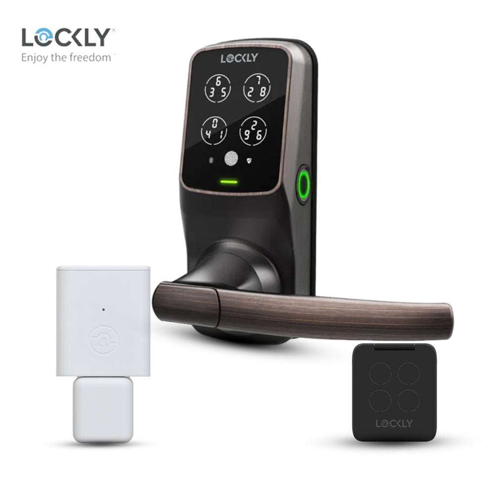 Lockly Fingerprint Biometric Electronic Lever Set and Auto Lock Wi-Fi Hub with Touchscreen Cover