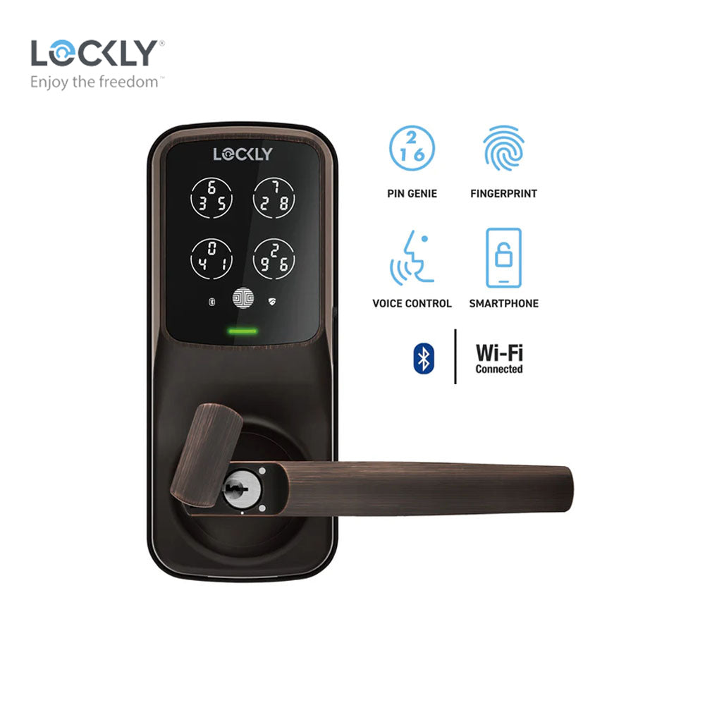 Lockly - PGD628W - Wi-Fi Enabled Lever Set - Fingerprint Biometric - Remote App Control - Keypad - Secure Pro Latch Edition