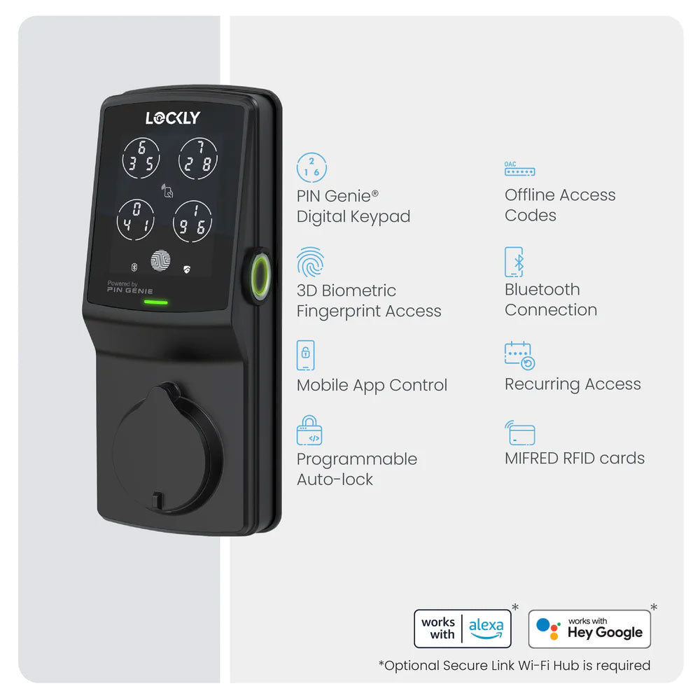 Lockly - PGD728FC - Secure Plus Smart Deadbolt Lock with RFID Card Access - Fingerprint - Keypad - App Control