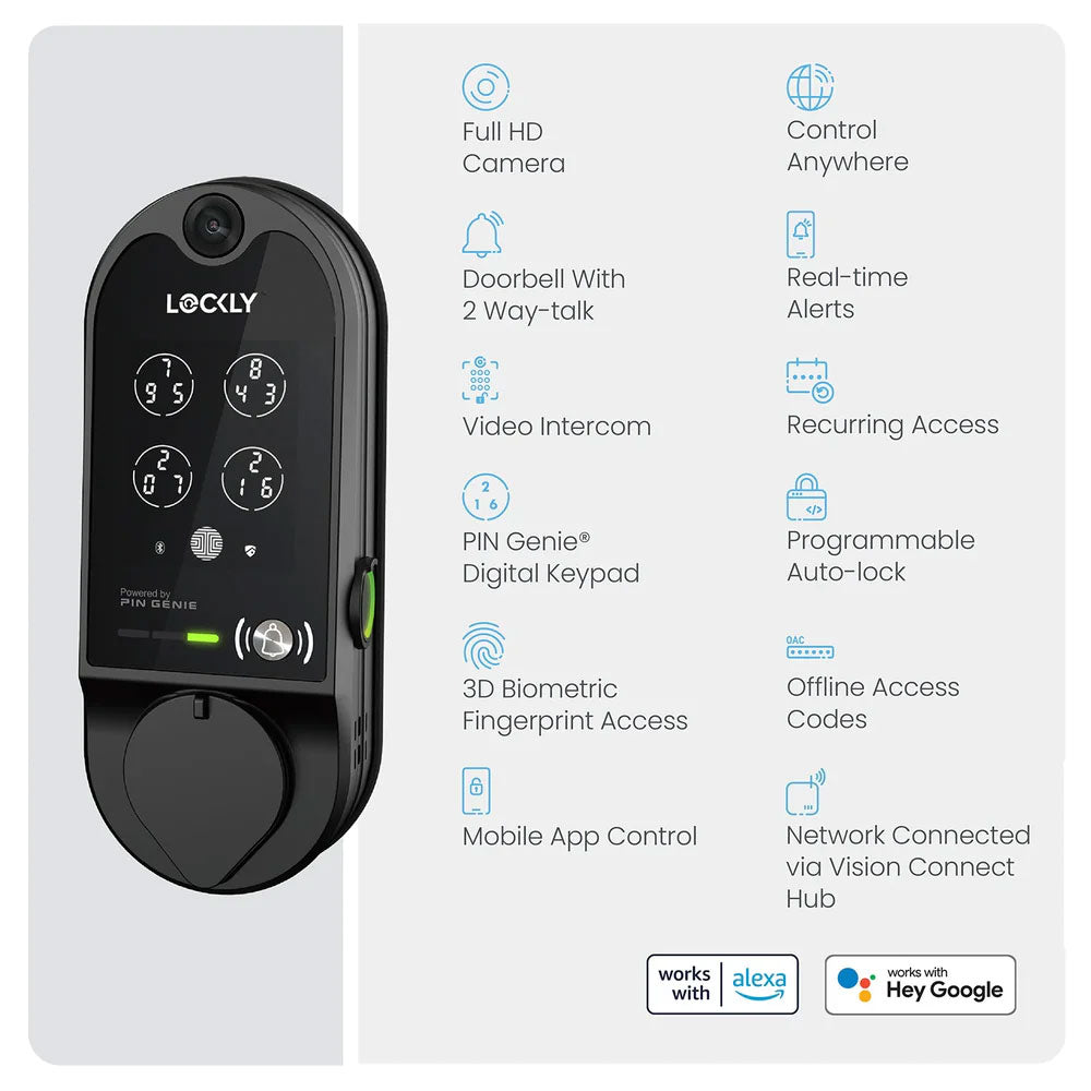 Lockly - PGD798 - Vision Doorbell Video Camera Smart Lock - Fingerprint Biometric Keypad - Remote App Control - Vision Deadbolt Edition