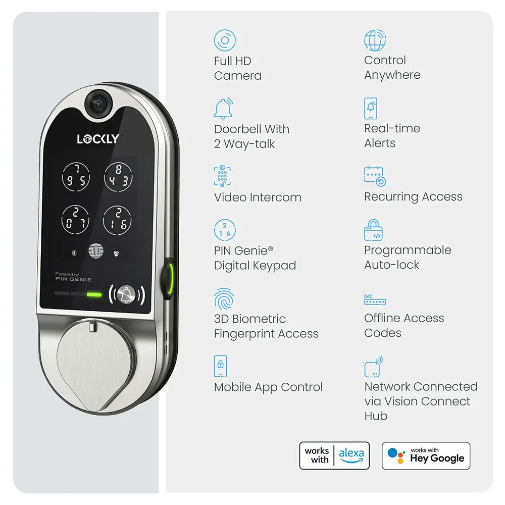 Lockly - PGD798 - Vision Doorbell Video Camera Smart Lock - Fingerprint Biometric Keypad - Remote App Control - Vision Deadbolt Edition
