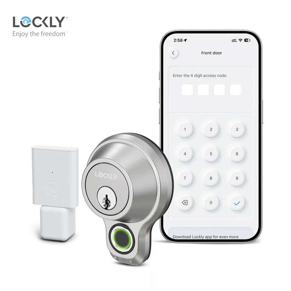 Lockly Vision Video Smart Lock (Brushed Gold) with Access Touch Pro Fingerprint Deadbolt and Touchscreen Cover (Satin Nickel)