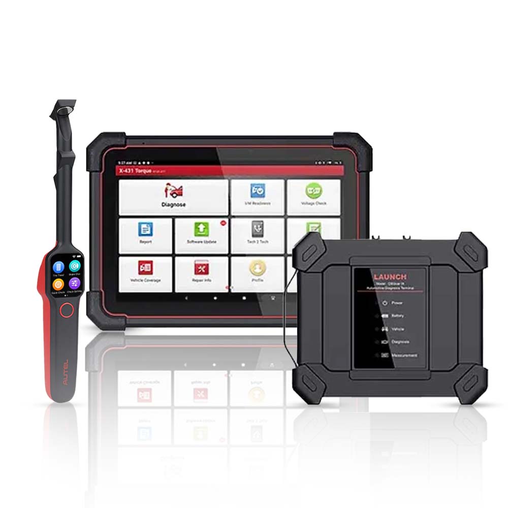 Launch - X-431 Torque 5 Vehicle Diagnostic Device with Autel MaxiTPMS TBE200 Laser Tread Depth and Brake Disc Examiner