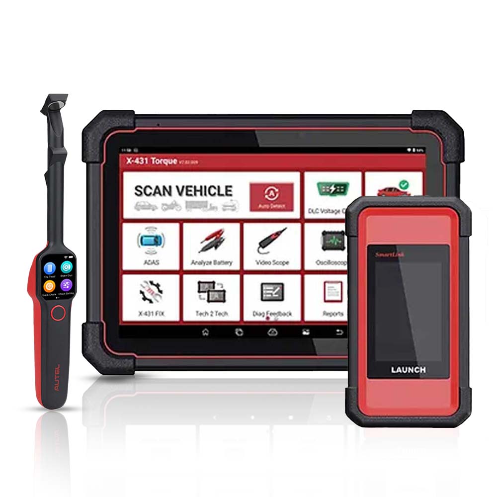 Launch - X-431 Torque AutoHD PRO Heavy-Duty Vehicle Diagnostic Tool with Autel MaxiTPMS TBE200 Laser Tread Depth and Brake Disc Examiner
