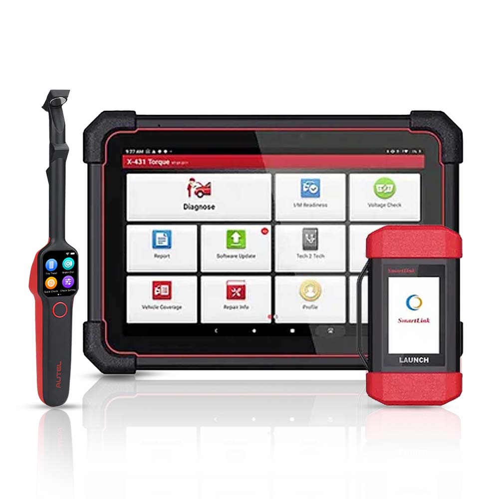 Launch - X-431 Torque Link Diagnostic Device with Autel MaxiTPMS TBE200 Laser Tread Depth and Brake Disc Examiner
