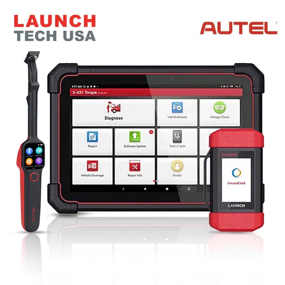 Launch - X-431 Torque Link Diagnostic Device with Autel MaxiTPMS TBE200 Laser Tread Depth and Brake Disc Examiner