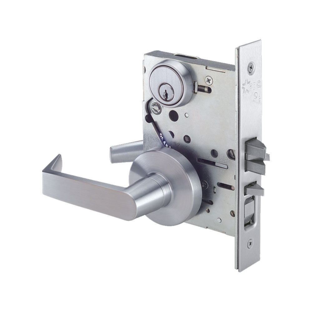 PDQ MR158 - J Series Dormitory Mortise Lock with Curved Lip Strike - Door Thickness 1-3/4" and Wide Escutcheon (EW) Trim - ANSI F11 - Grade 1