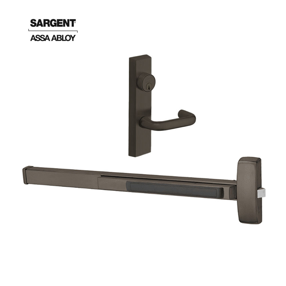 Sargent - 8810F - Rim Exit Devices with Trim - Wide Stile Pushpad - Exit Only - Keyed Different - Escutcheon Trim - 36" - Grade 1 - US10B (Dark Oxidized Satin Bronze Oil Rubbed)
