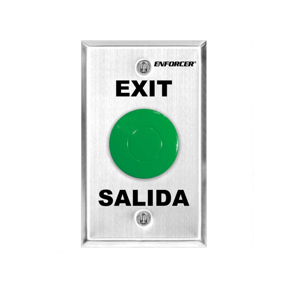 SECO-LARM SD-7201GAPT1Q RTE Single-Gang Plate w Green Mushroom Cap Push Button, "Exit" & "Salida", SPDT, Timer