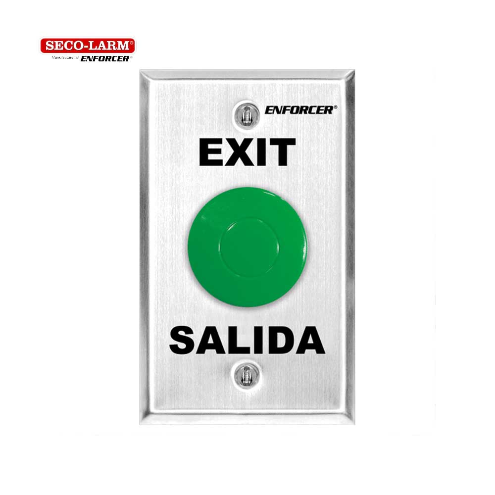 SECO-LARM SD-7201GAPT1Q RTE Single-Gang Plate w Green Mushroom Cap Push Button, "Exit" & "Salida", SPDT, Timer
