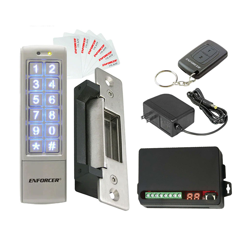 SECO-LARM - Electric Door Strike with Digital Access Keypads, Proximity Cards, 2-Channel RF Receiver, 3-Channel RF Transmitter and 12VDC Plug-in Transformer