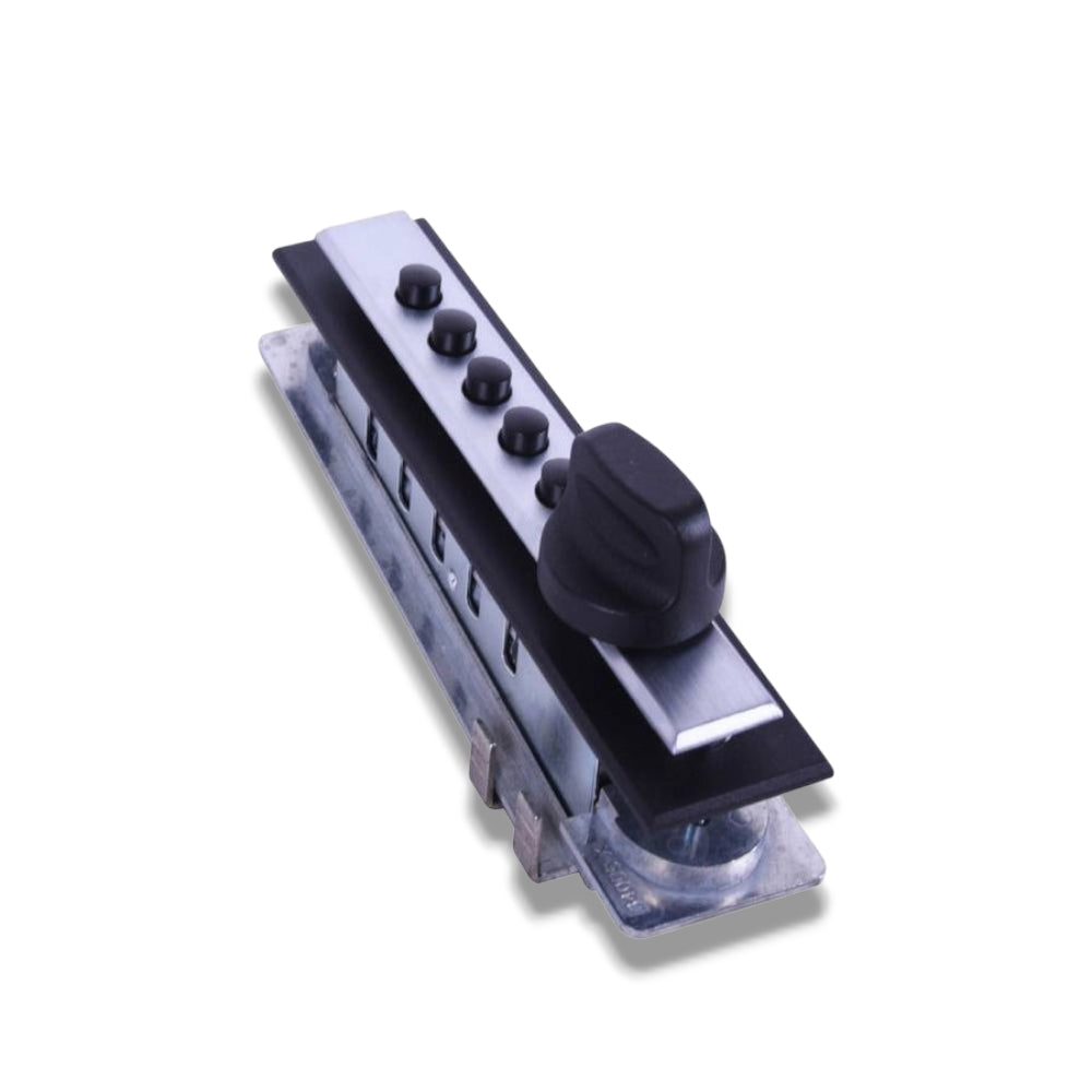 Simplex - 9621C21 - Mechanical Pushbutton Spring Loaded Latch Cabinet Lock,Wood Door,Cross Throw Bolt,Clutch Ball Bearing Knob With Trim Plate