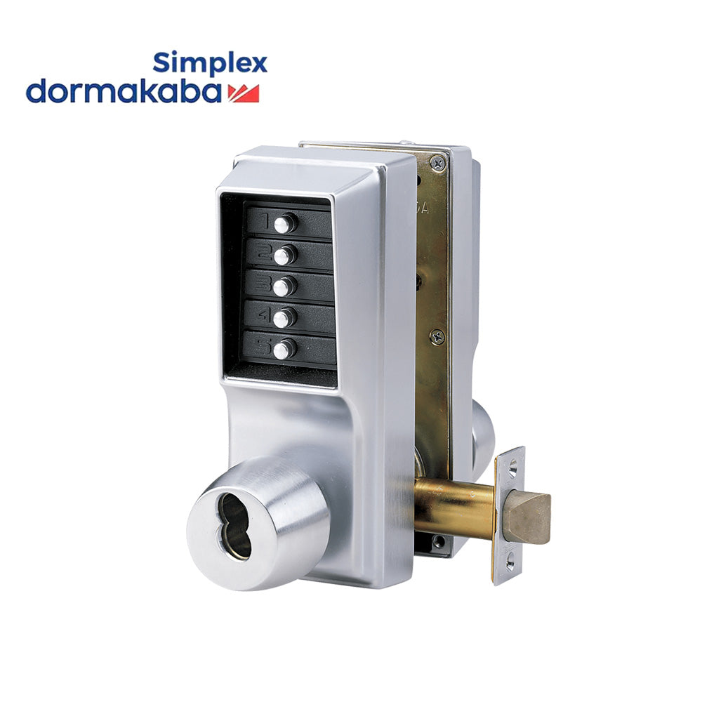 Simplex - EE1021 - Mechanical Pushbutton Cylindrical Knob Lock - Entry and Egress - 2-3/4 Backset