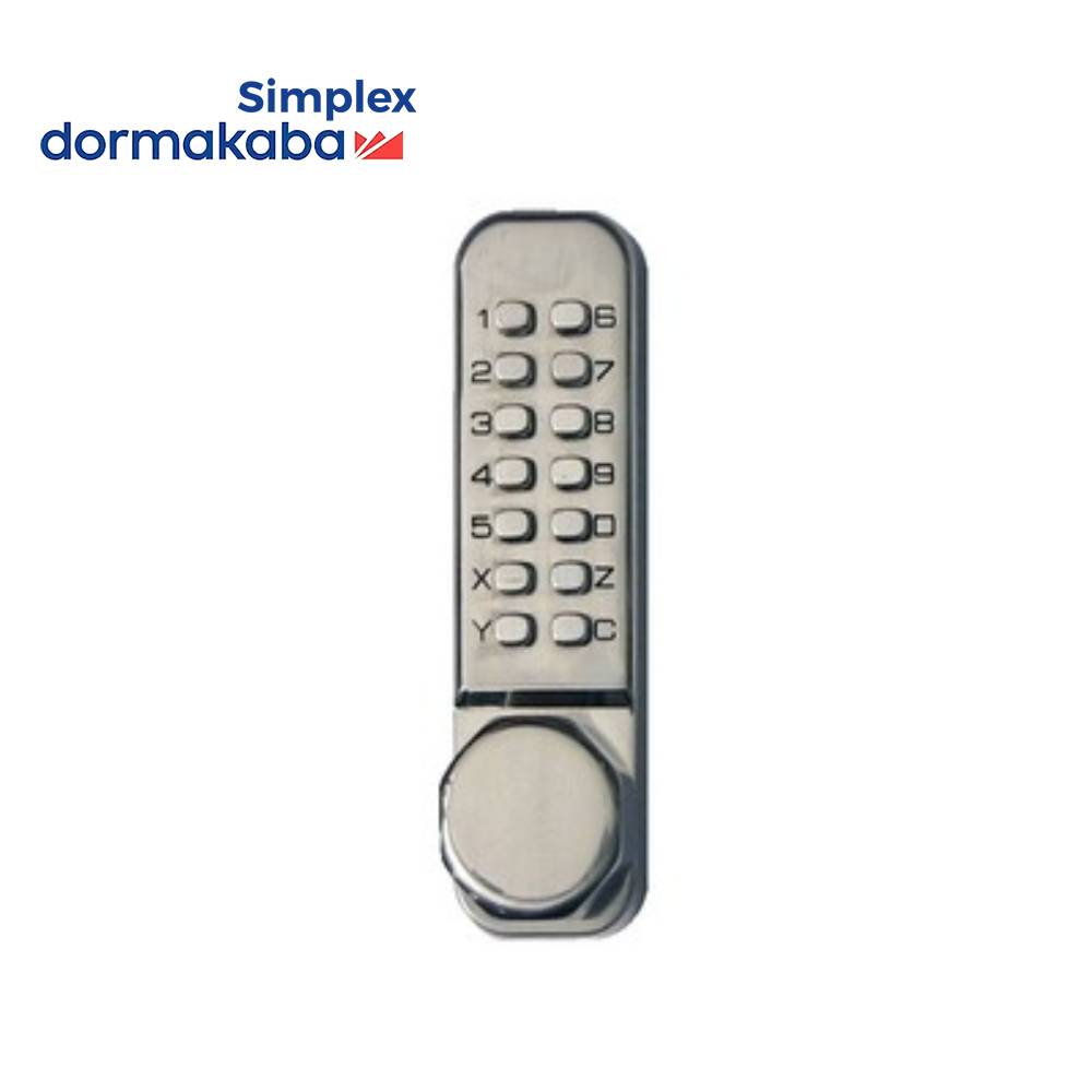 Simplex - LD452 - Light Duty Pushbutton Knob Lock - Latch Holdback - 2-3/4 Backset - Satin Stainless Steel Finish