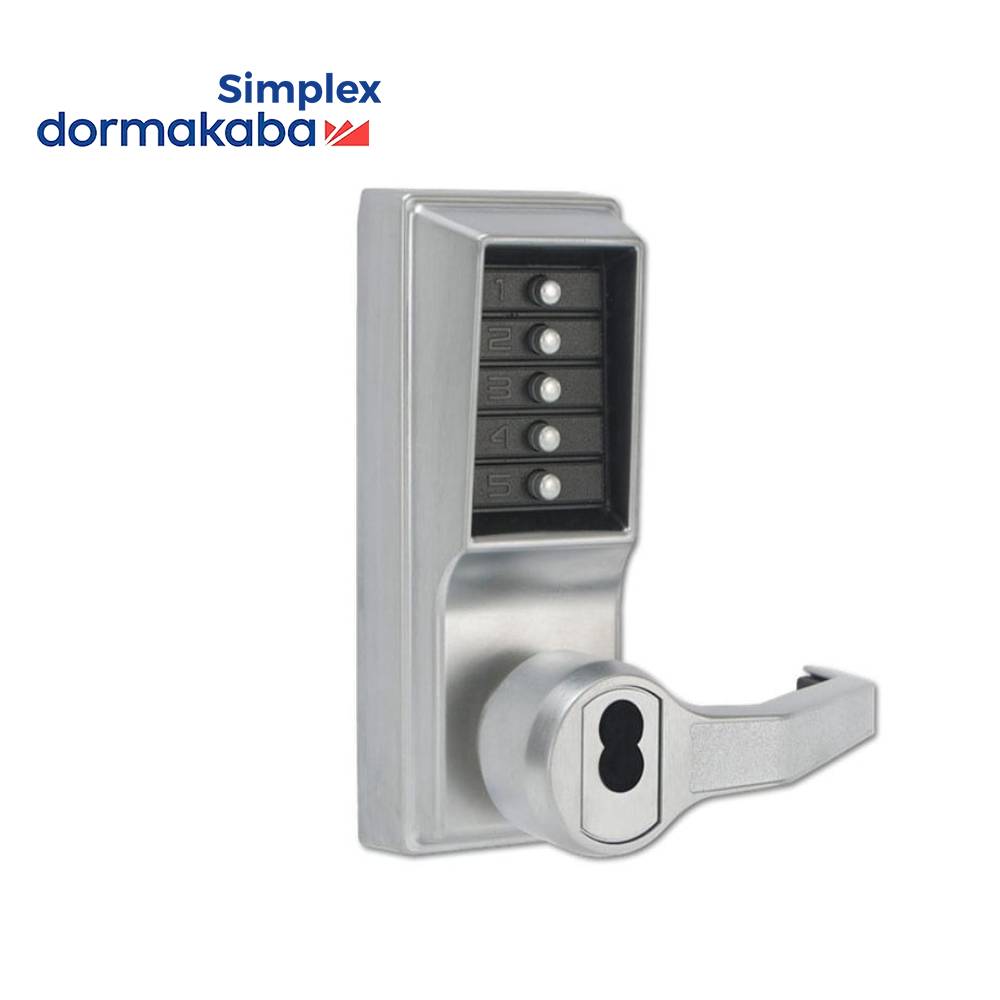 Simplex - LL1041 - Mechanical Pushbutton Cylindrical Lever Lock with Combination Entry - 2-3/4 Inch Backset - Optional Handed - Optional Keyway - 26D (Satin Chrome)