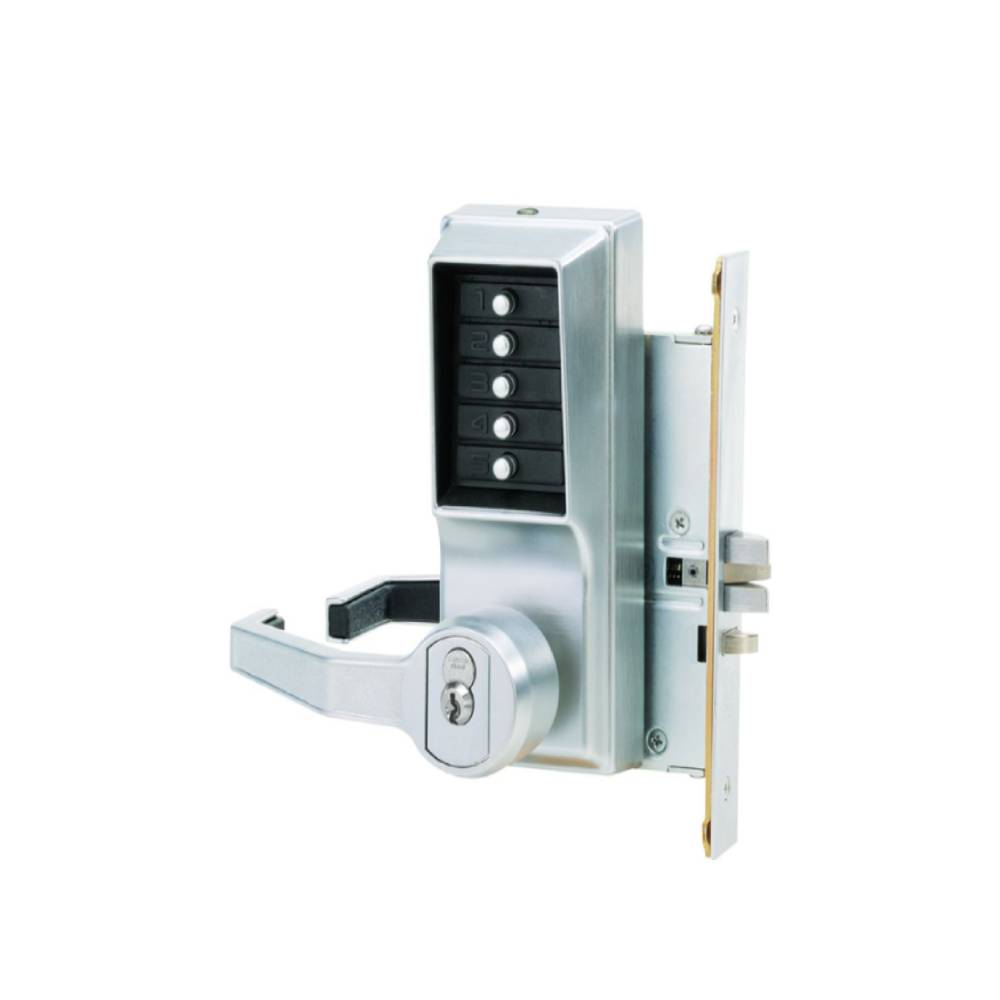 Simplex - LR8146B - Mechanical Pushbutton Mortise Combination Lever Lock - Passage/Lockout - 6/7-Pin SFIC Prep - 2-3/4" Backset - 26D (Satin Chrome)