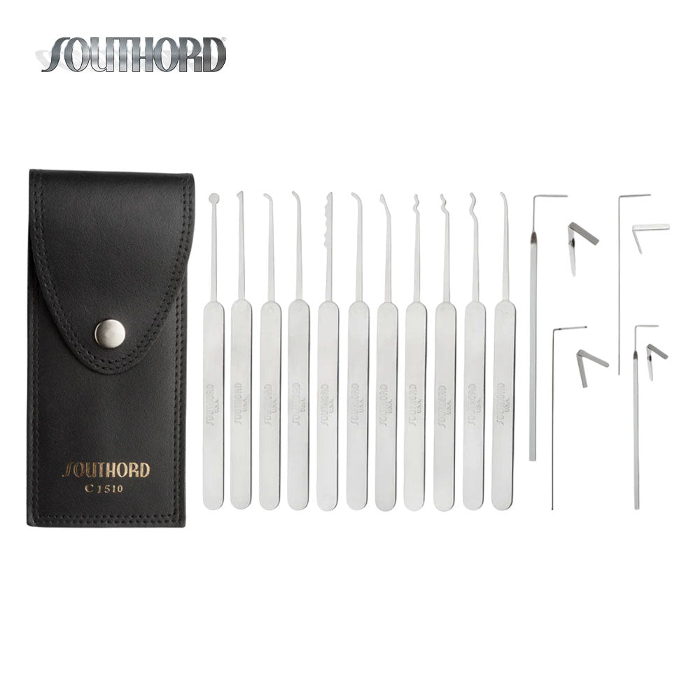 SouthOrd - C1510 - Slim Line Lock Pick Set with all Picks and Metal Handles - 15 Pieces