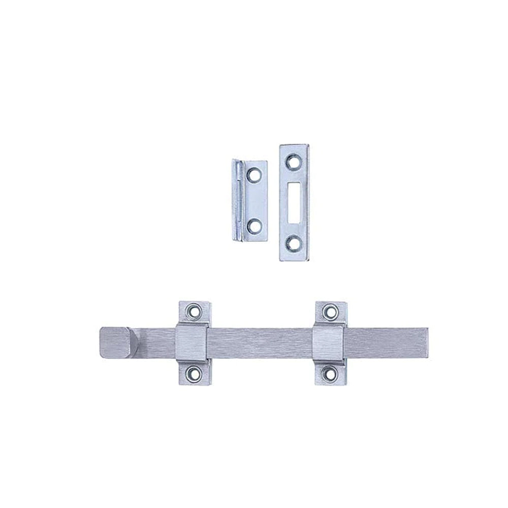 TELL DT100017 Door Surface Bolt - Solid Brass Material - 8" - Satin Chrome (US26D)