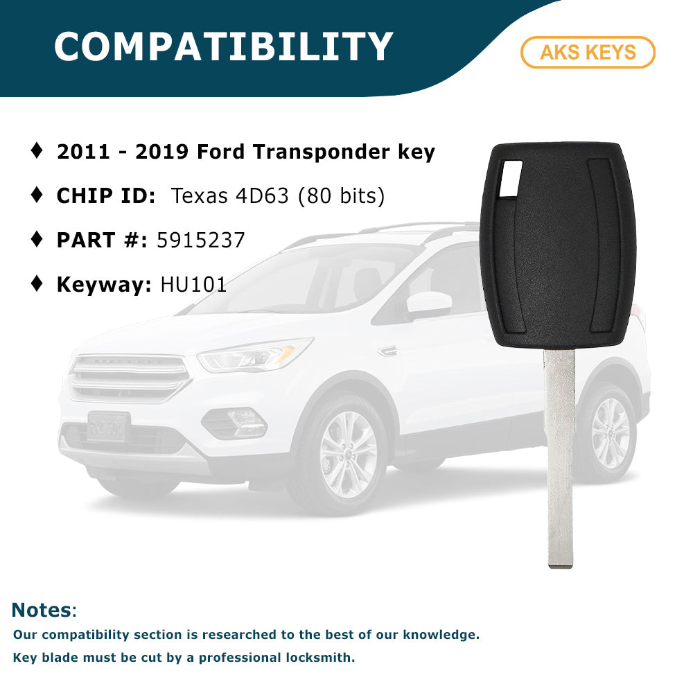 2011 - 2019 Ford Transponder key - 4D63 (80 bits) Chip - H94-PT (10 Pack)