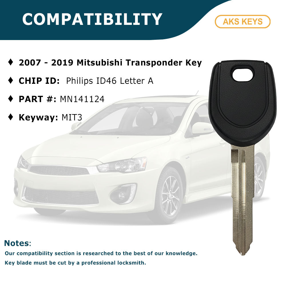 2007 - 2019 Mitsubishi Transponder Key - ID46 Chip Letter A - MIT3 - MIT17A-PT(A) (10 Pack)