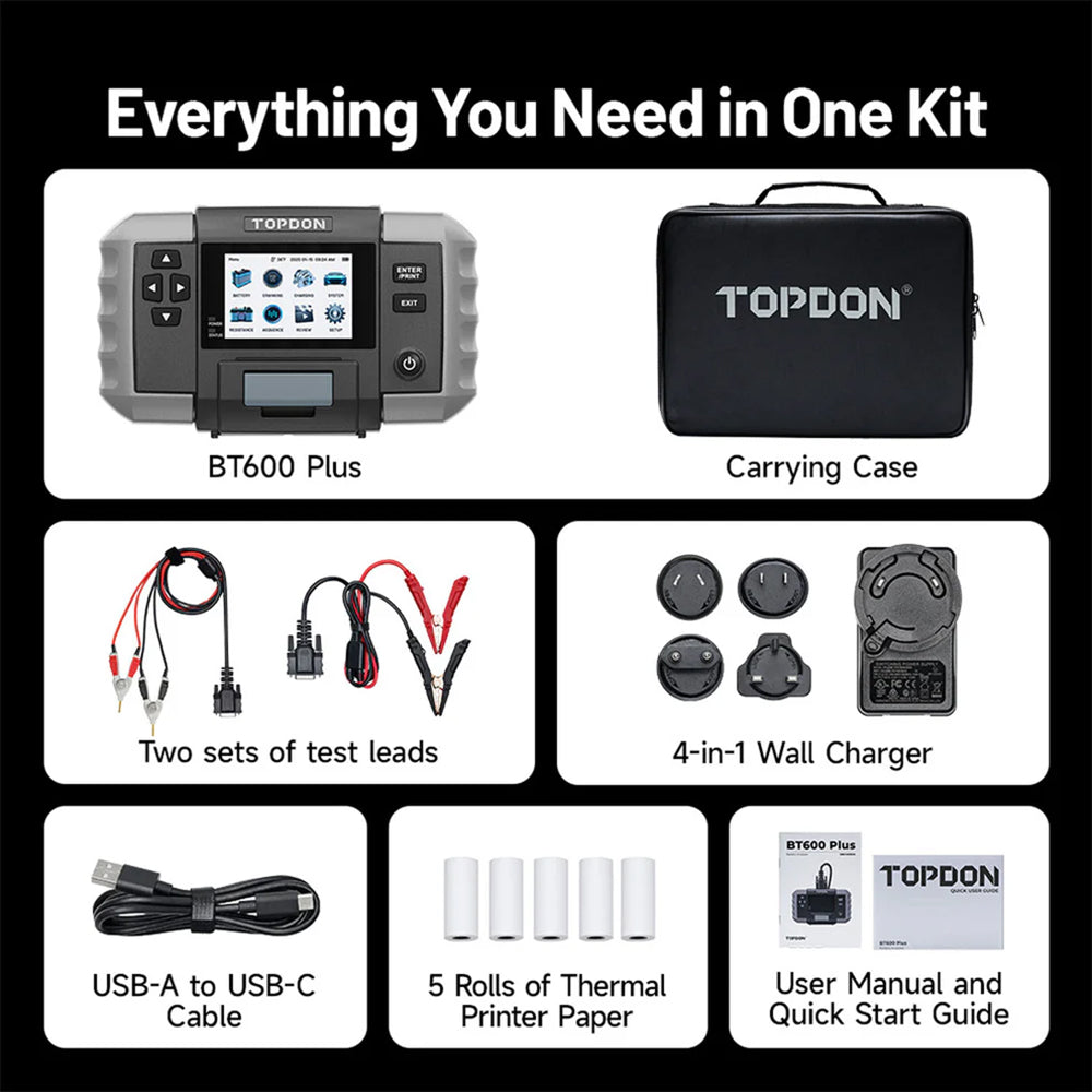 TOPDON BT600 PLUS 2-in-1 Battery and Resistance Tester for 6V, 12V, 24V Systems