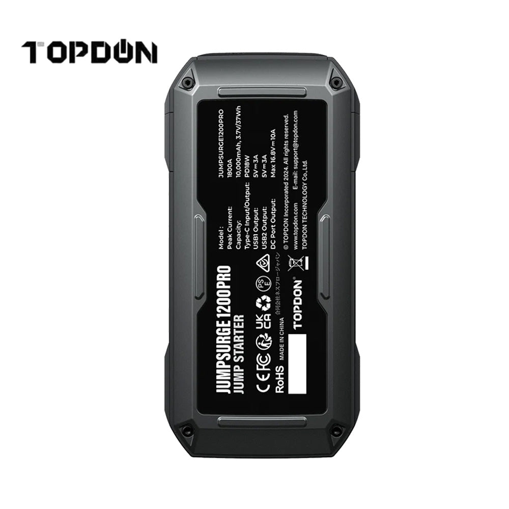 TOPDON JS1200PRO 1800 Peak Amp Car Jump Starter and Power Bank with LED Flashlight