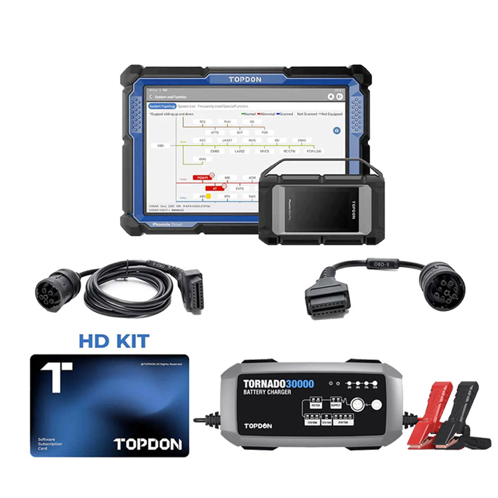 TOPDON - Phoenix Smart - Intelligent Diagnostic Scanner with Heavy Duty  Cables and TORNADO 30000