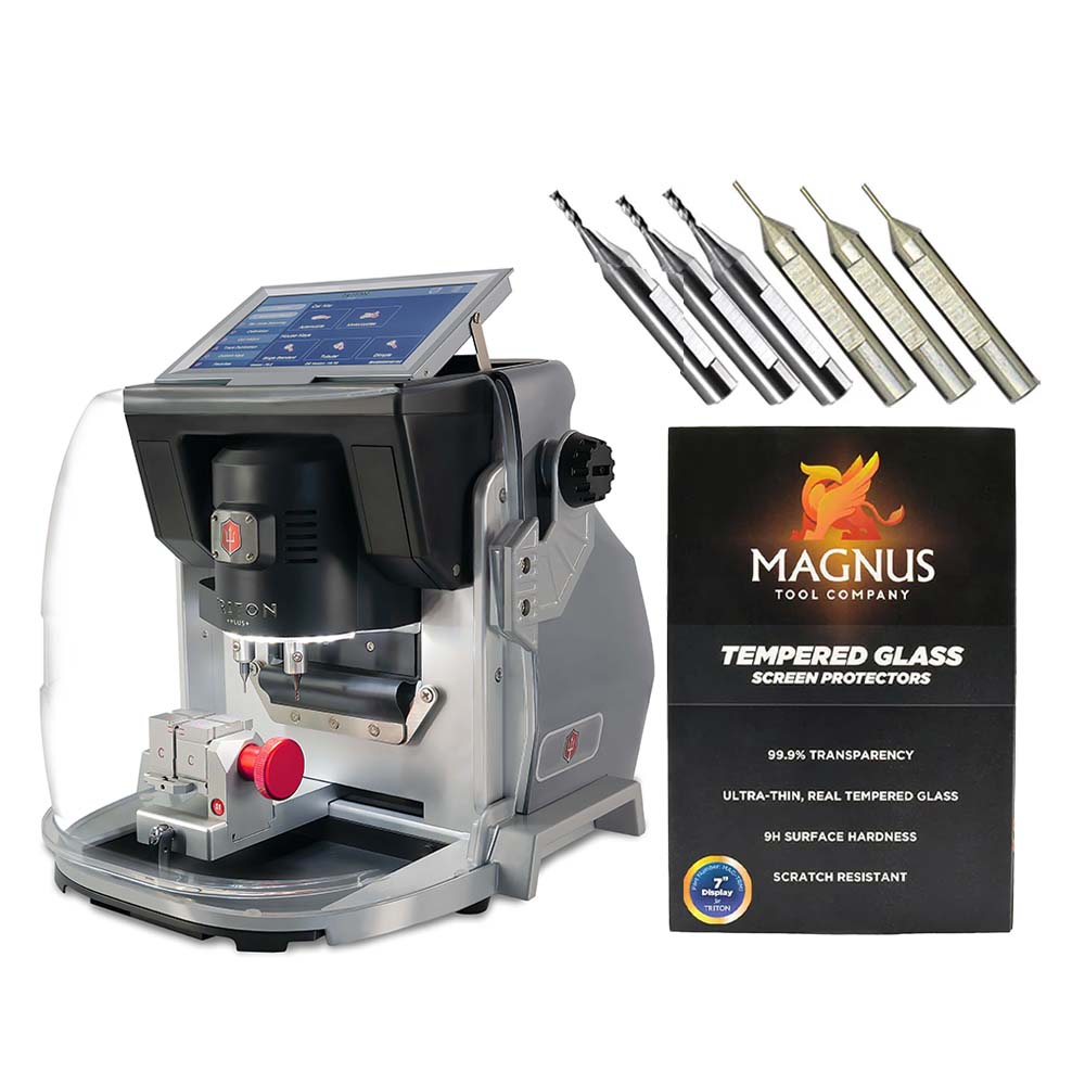 Triton PLUS Automotive Edition Key Cutting Machine with 2mm End Mill Cutter and 1mm Tracer Decoder and 7" Tempered Glass Screen Protector
