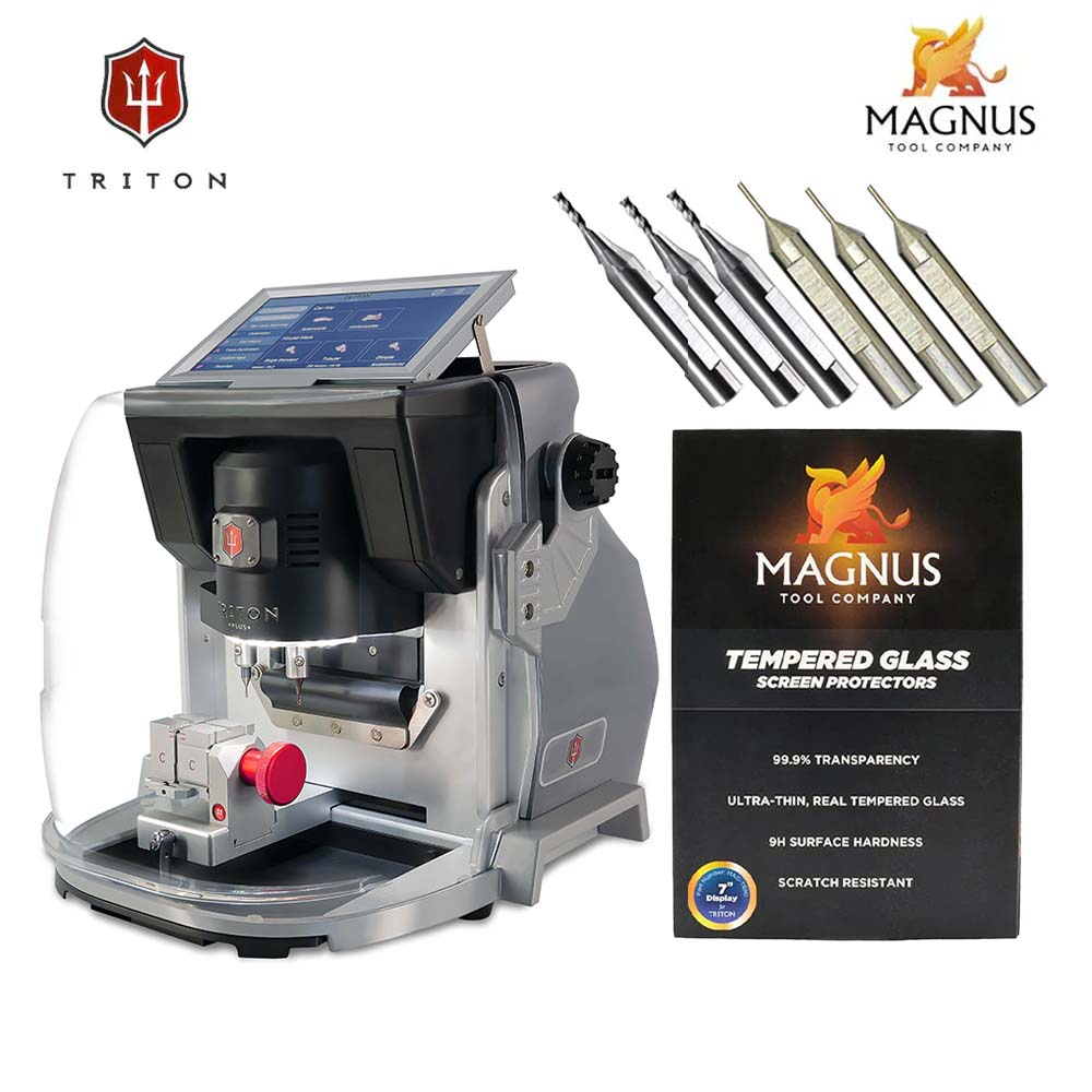 Triton PLUS Automotive Edition Key Cutting Machine with 2mm End Mill Cutter and 1mm Tracer Decoder and 7" Tempered Glass Screen Protector