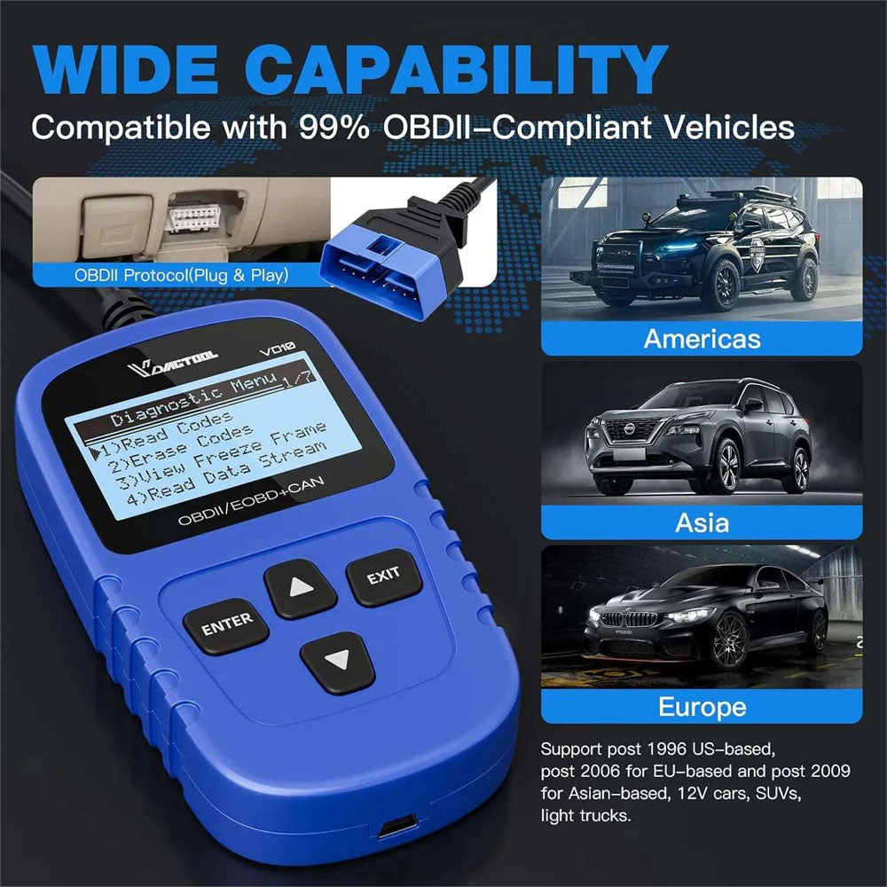 VDIAGTOOL VD10 OBD2 Scanner for Check Engine Light, Live Data, I/M Readiness, Plug & Play Code Reader