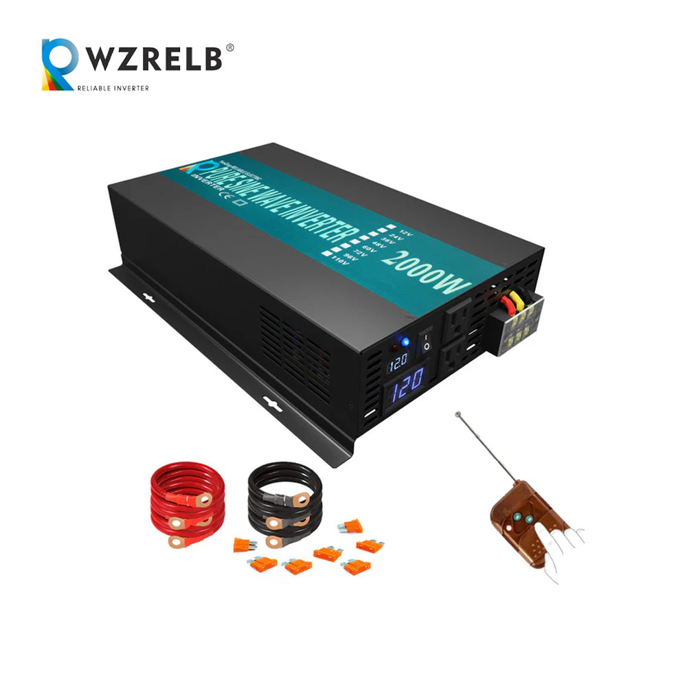 RBP - 2000W Power Inverter 12VDC, 24VDC and 48VDC to 120VAC Pure Sine Wave High Frequency Off Grid Solar Inverter