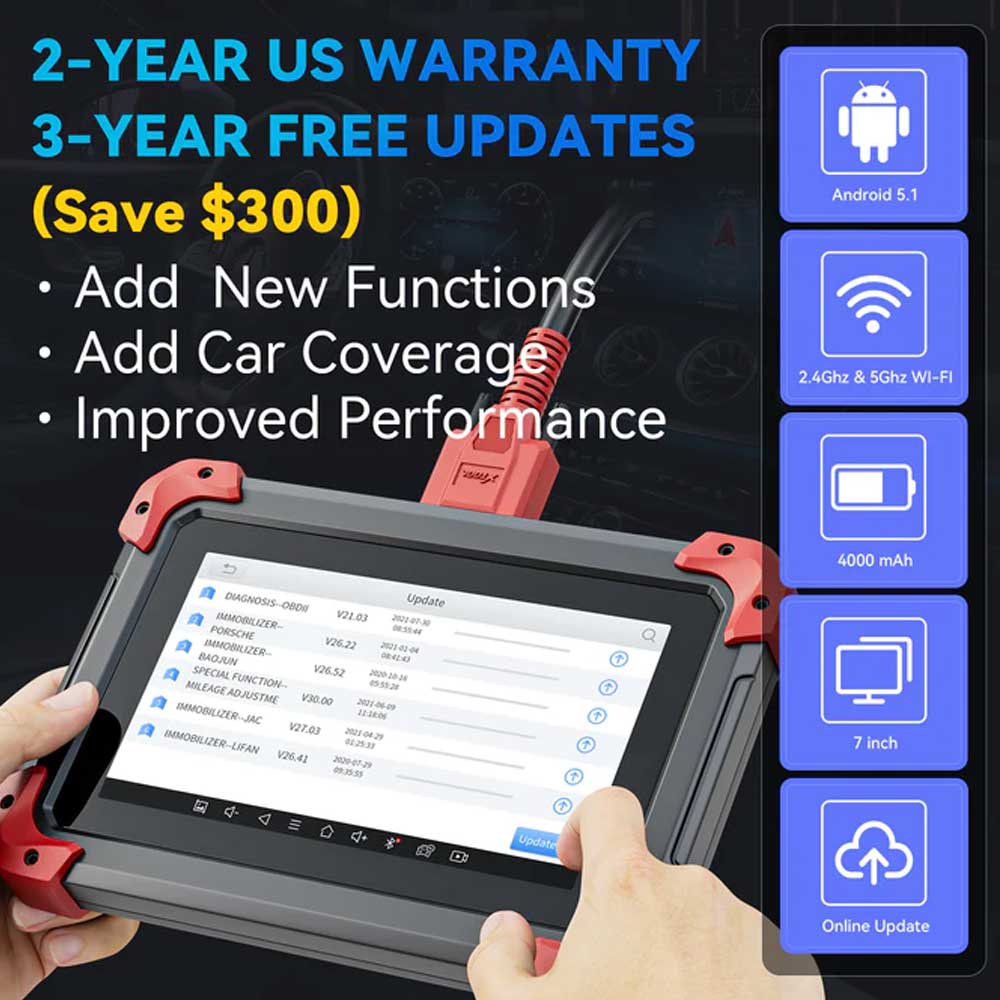 XTOOL - D7 - Diagnostic Scan Tool Bi-Directional Control 36+ Services All Systems Diagnostics Key Programming