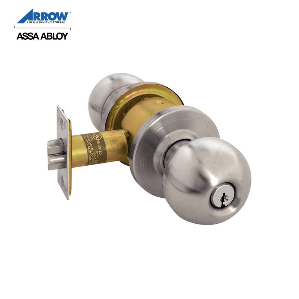 Arrow - RK11-BD-32D-CS - RK Series Cylindrical Ball Knob Locks - 2 3/8 Backset - Conventional Cylinder Schlage C Keyway - Satin Stainless Steel - Grade 2