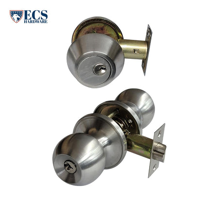 ECS HARDWARE - Durable Combo Lockset w/ Single Deadbolt - Stainless Steel Finish - Grade 3 (SC1/KW1)