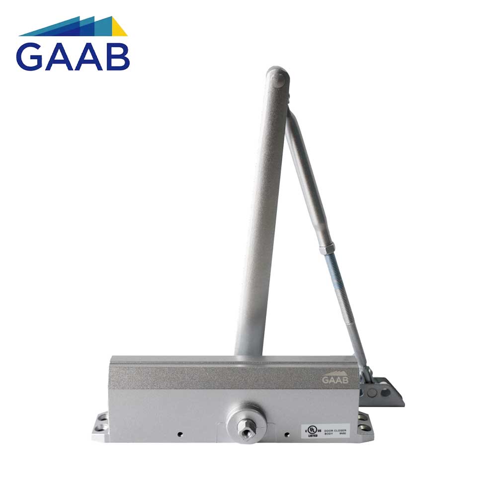 GAAB G423-RA-16-BC-GRY Standard Door Closer Heavy Duty Adjustable Arm Plastic Cover Satin Stainless - Fire Rated