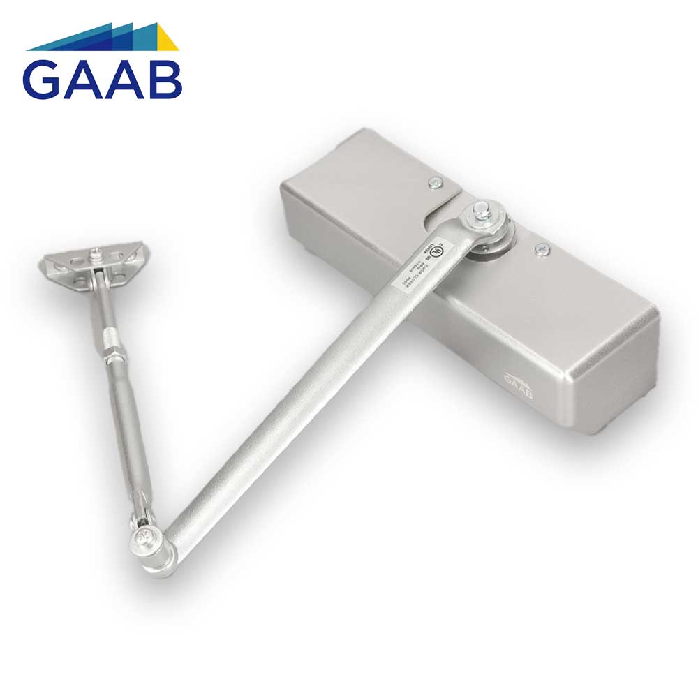 GAAB G423-RA-16-BC-GRY Standard Door Closer Heavy Duty Adjustable Arm Plastic Cover Satin Stainless - Fire Rated