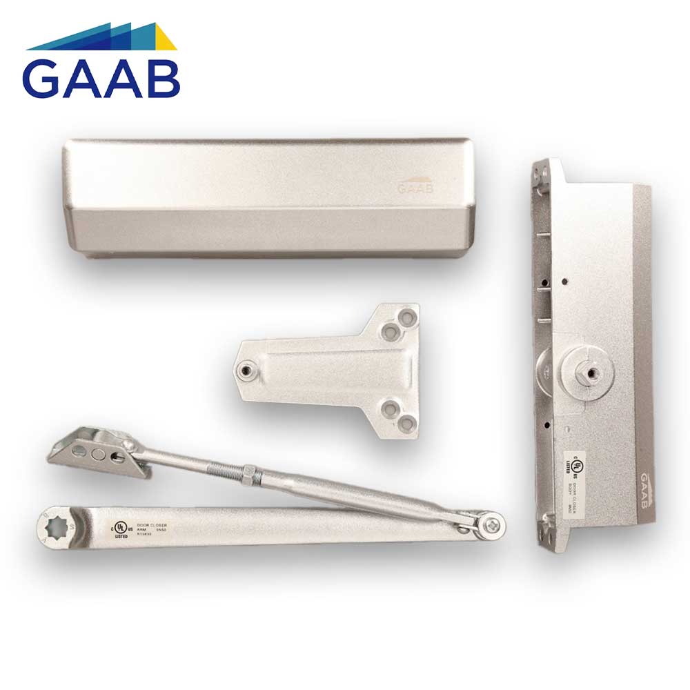 GAAB G423-RA-16-BC-GRY Standard Door Closer Heavy Duty Adjustable Arm Plastic Cover Satin Stainless - Fire Rated