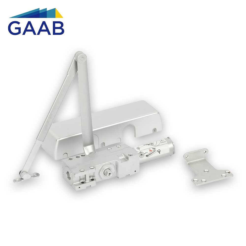 GAAB G404-RA-16-BC-GRY Door Closer Heavy Duty Adjustable Arm Plastic Cover Satin Stainless Fire Rated - Grade 1