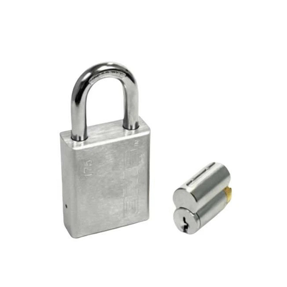 GMS P175 Standard Padlock w/ Rekeyable Cylinder - 1-3/4 Body - 1 Shackle Length - Kwikset - KW1 Keyway - US26D Satin Chrome - OB Keying