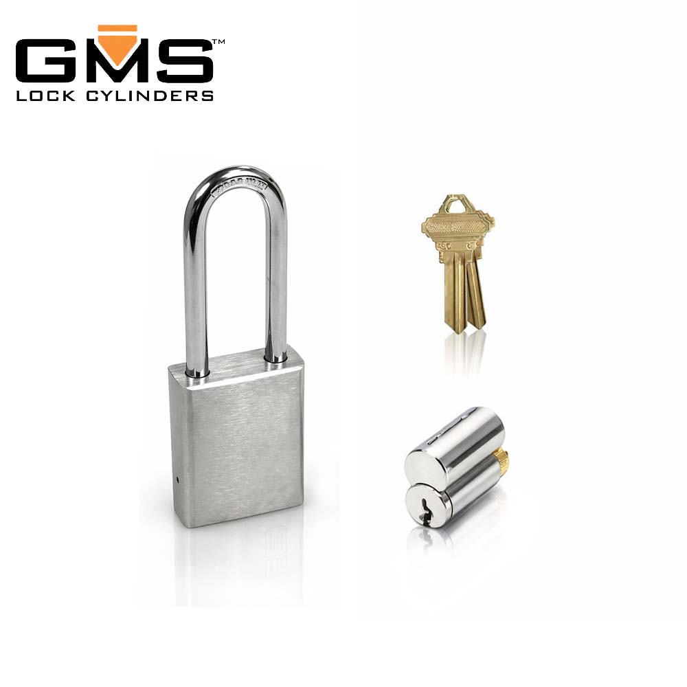 GMS P175 Standard Padlock w/ Rekeyable Cylinder - 1-3/4 Body - 2 Shackle Length - Schlage C - SC1 Keyway - US26D Satin Chrome - OB Keying