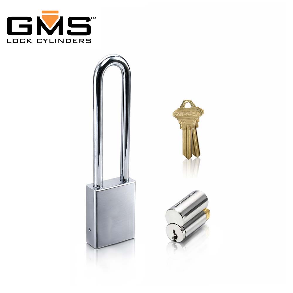 GMS P175 Standard Padlock w/ Rekeyable Cylinder - 1-3/4 Body - 4 Shackle Length - Schlage C - SC1 Keyway - US26D Satin Chrome - OB Keying