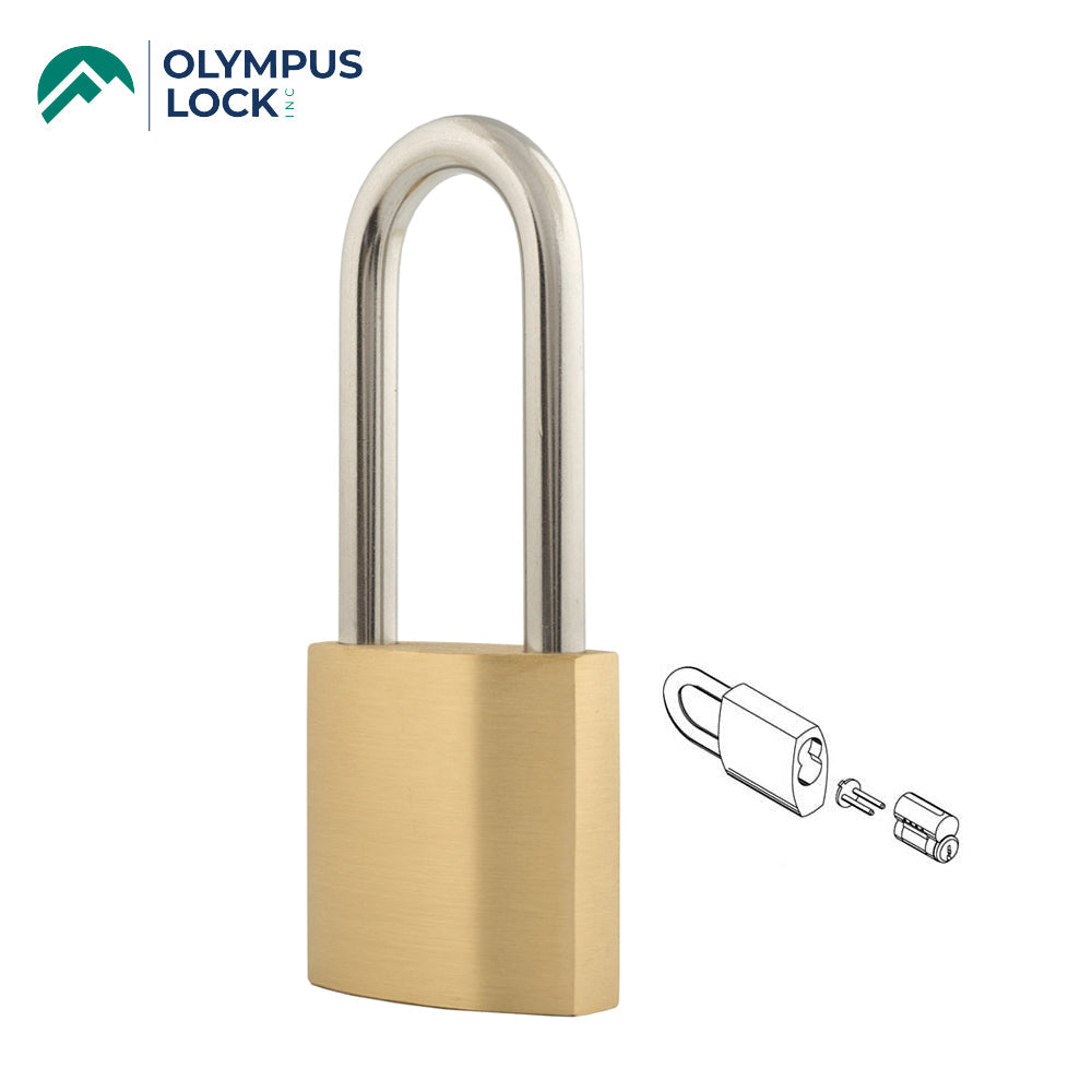 OLYMPUS LOCK - CRB200 - Box Brass Padlock - Corbin / Russwin IC Cylinders - 2" Width - 2-21/32 Shackle