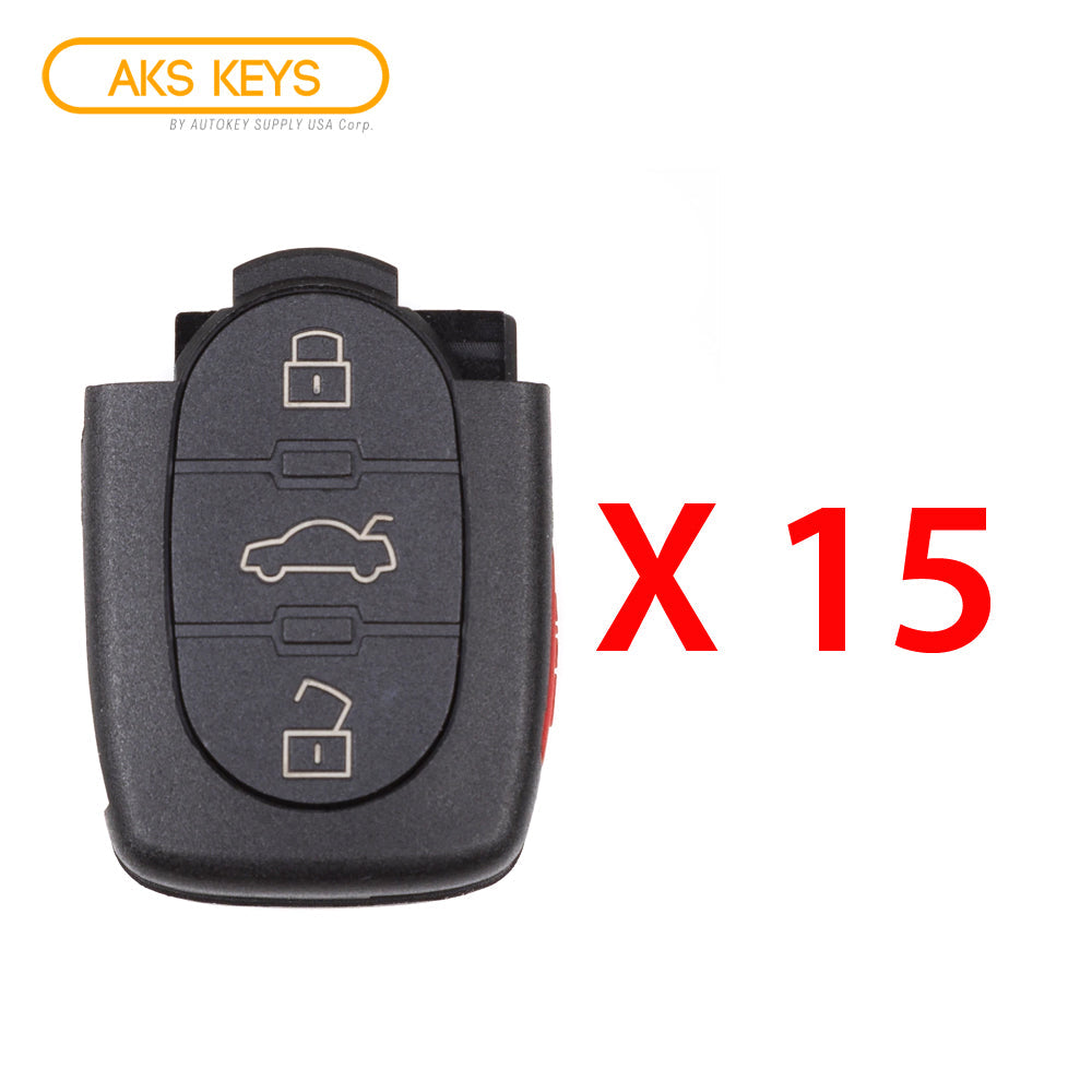 AKS KEYS Aftermarket Remote Fob for Audi 1997 1998 1999 2000 2001 2002 2003 2004 2005 2006 4B Part # 4D0837231-P (15 Pack)