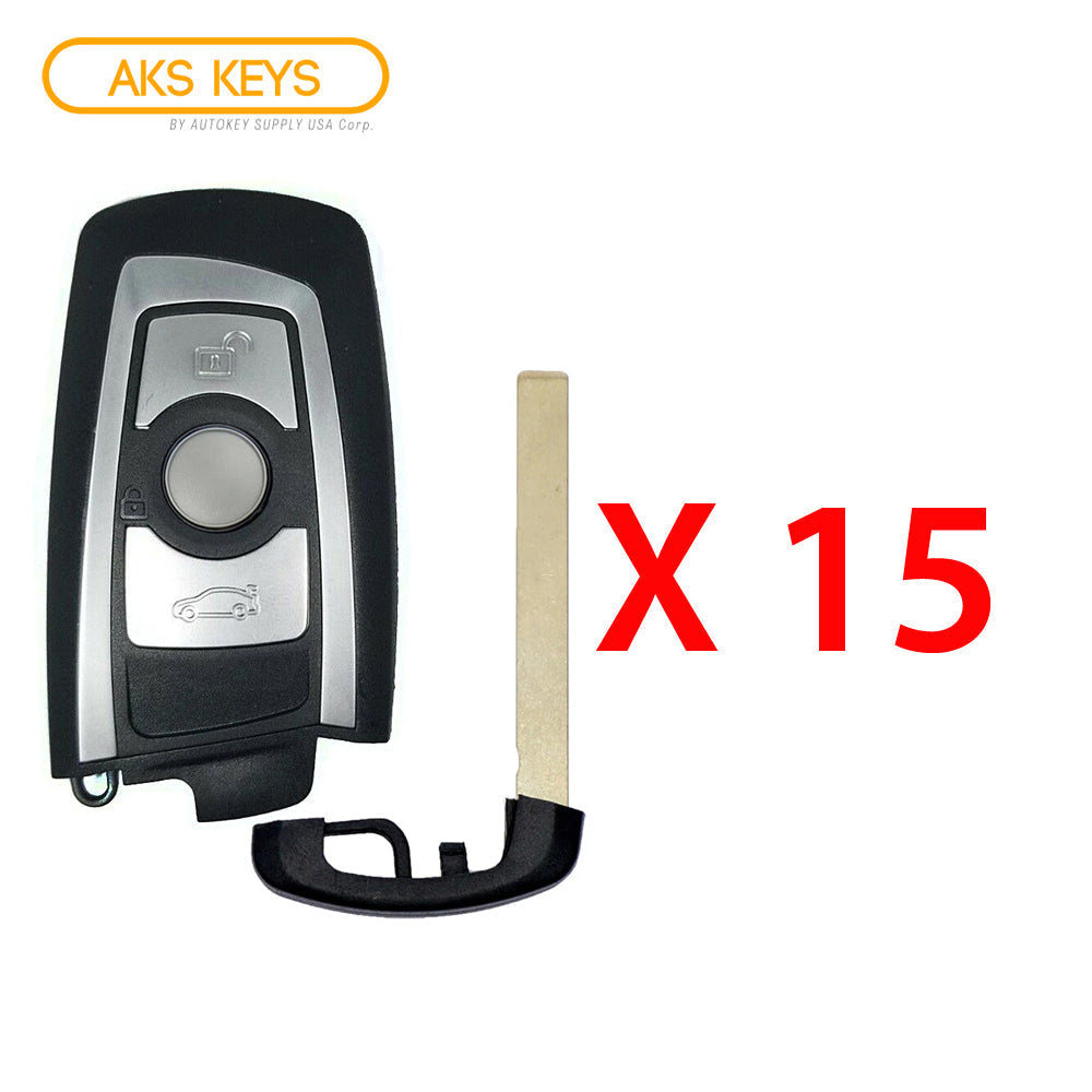 AKS KEYS Aftermarket Smart Remote Key Fob for BMW FEM 2013 2014 2015 2016 2017 2018 3B FCC# YGOHUF5767 -433 (15 Pack)