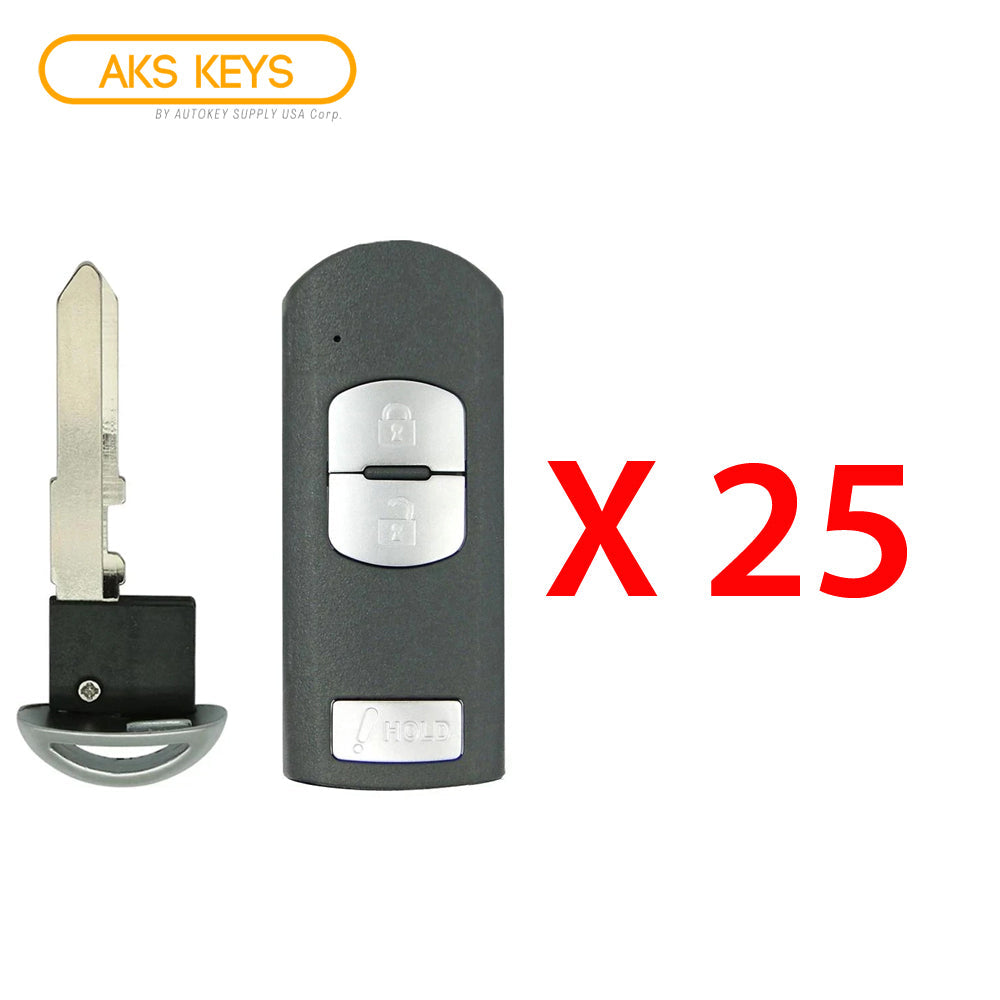 2012 - 2020 Mazda Smart Key 3B Fob FCC# WAZSKE13D02 - KD33-67-5RY - Aftermarket (25 Pack)